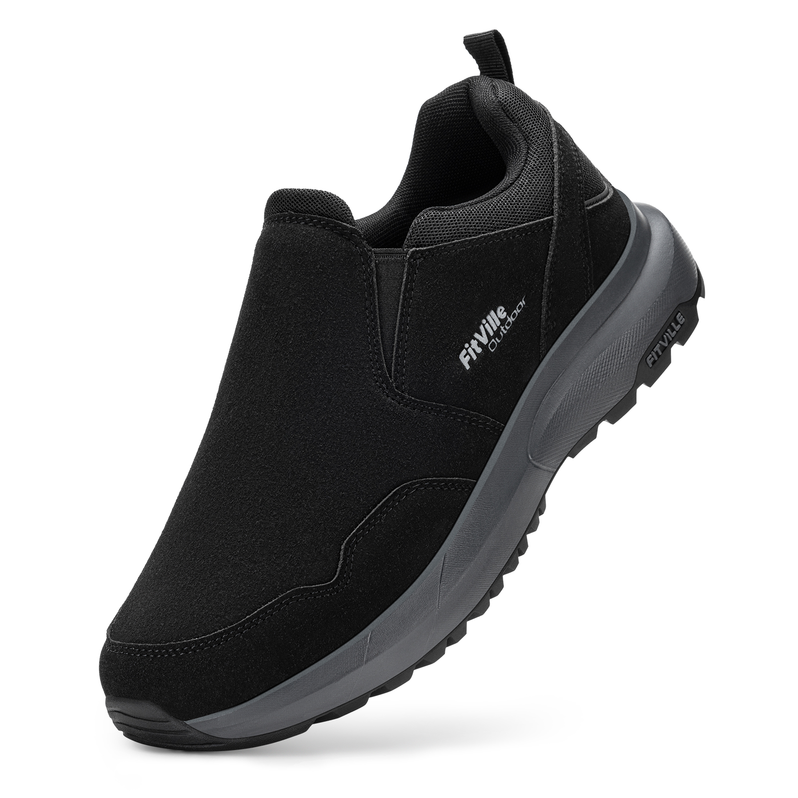 thumbnail video image 2 of FitVille Men's Wide Slip on Hiking Shoes with Arch Support Wide Toe Box, 2 of 8