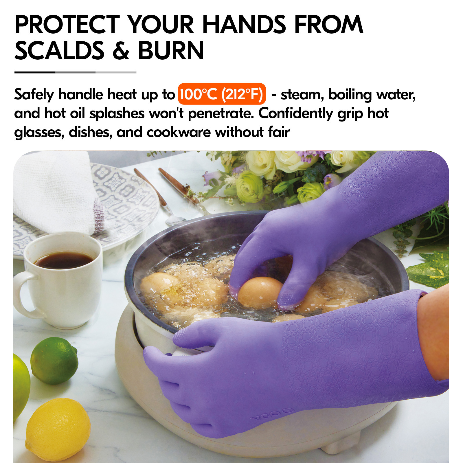 thumbnail video image 2 of Vgo... Reusable Household Gloves Infused with Aromas,Lined Dishwashing Gloves,Cleaning Gloves,Long Sleeves (TP1117, 10/XL,Dark Blue), 2 of 7