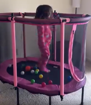 thumbnail video image 2 of Toddler Trampoline with Enclosure Net, 60" Kids Trampoline with Basketball Hoop, SHINPT Indoor Trampoline for Kids, Small Trampoline with Ocean Balls, Mini Trampoline with Rings, Gift for Boys Girls, 2 of 12