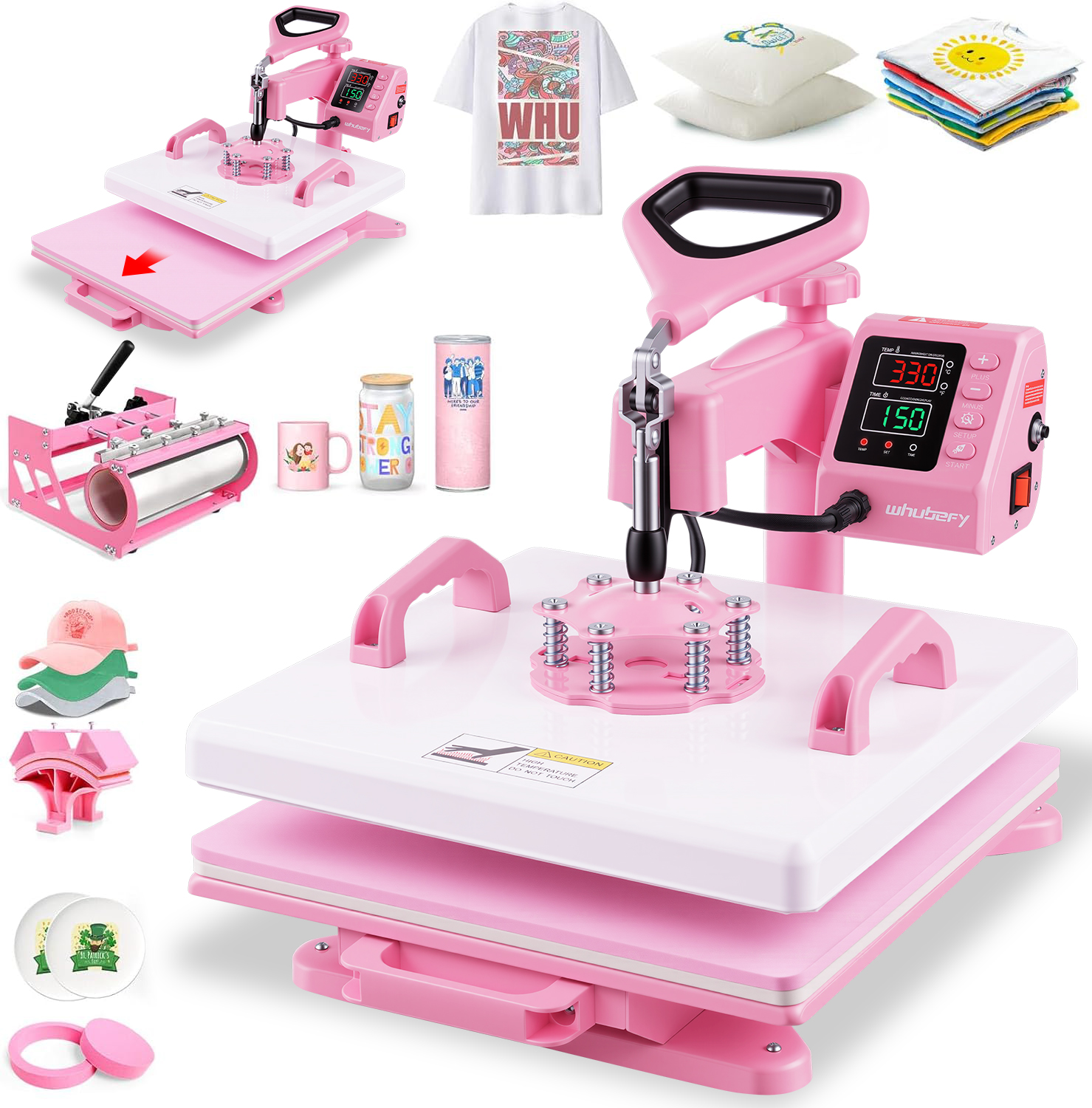 thumbnail video image 2 of Adnoom Heat Press 15x15, 5 in 1 Multifunctional Shirt Press Machine Combo, 360° Swing Away Heat Transfer Sublimation with LED Display for T-shirts Mugs Hat Plate Cap, 2 of 8