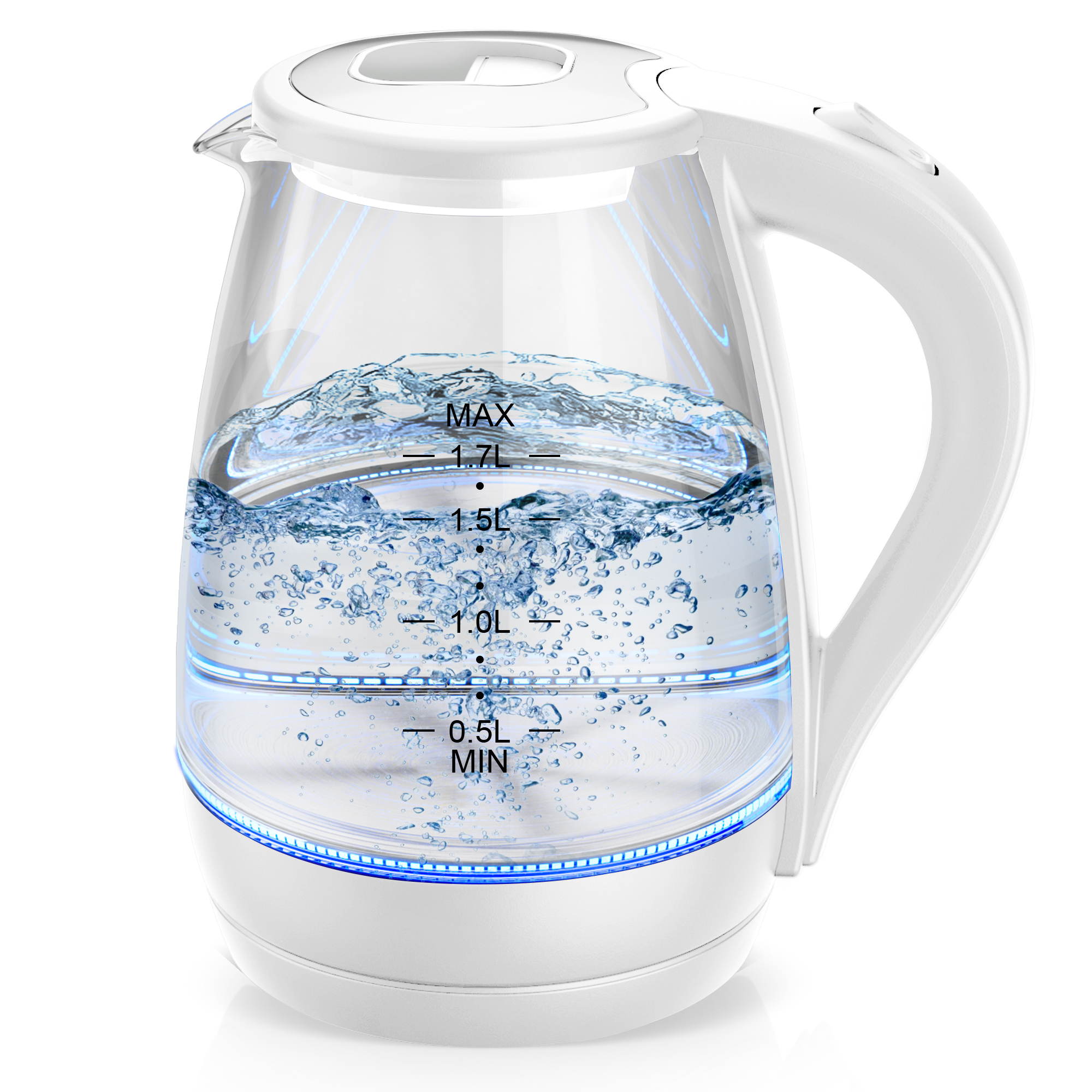 thumbnail video image 2 of Electric Kettle, 1.7L Tea Kettle & Hot Water Boiler for Coffee & Tea, Water Heater & Teapot, Automatic Shut Off, Borosilicate Glass, White, 1200W, 2 of 8