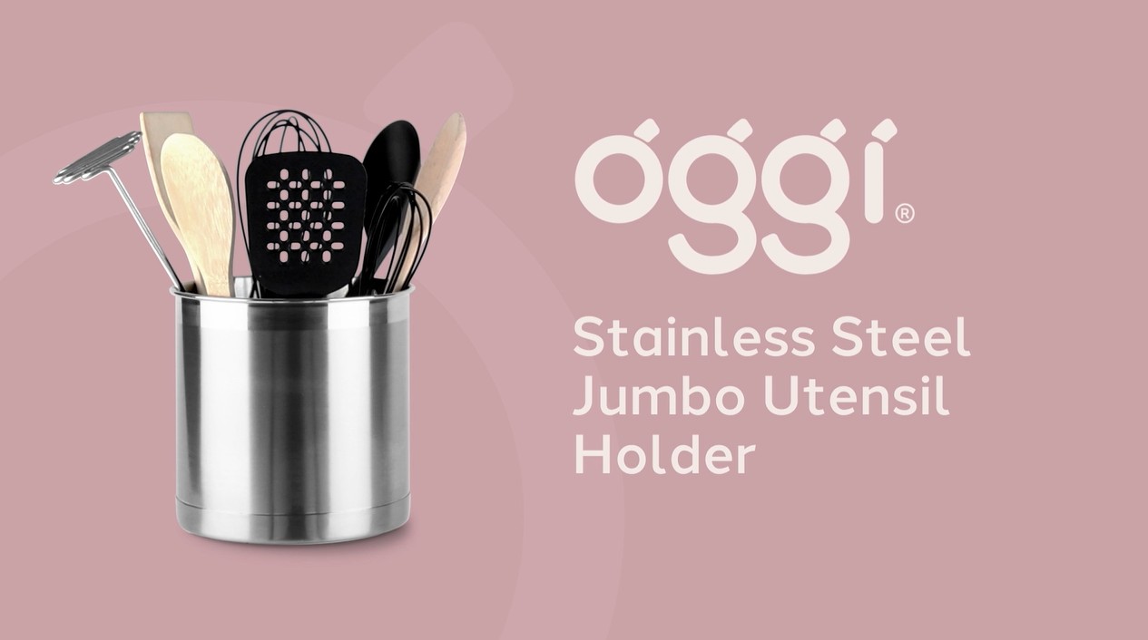 thumbnail video image 2 of Stainless Steel Jumbo Utensil Holder (7" dia x 6.5" H), 2 of 8