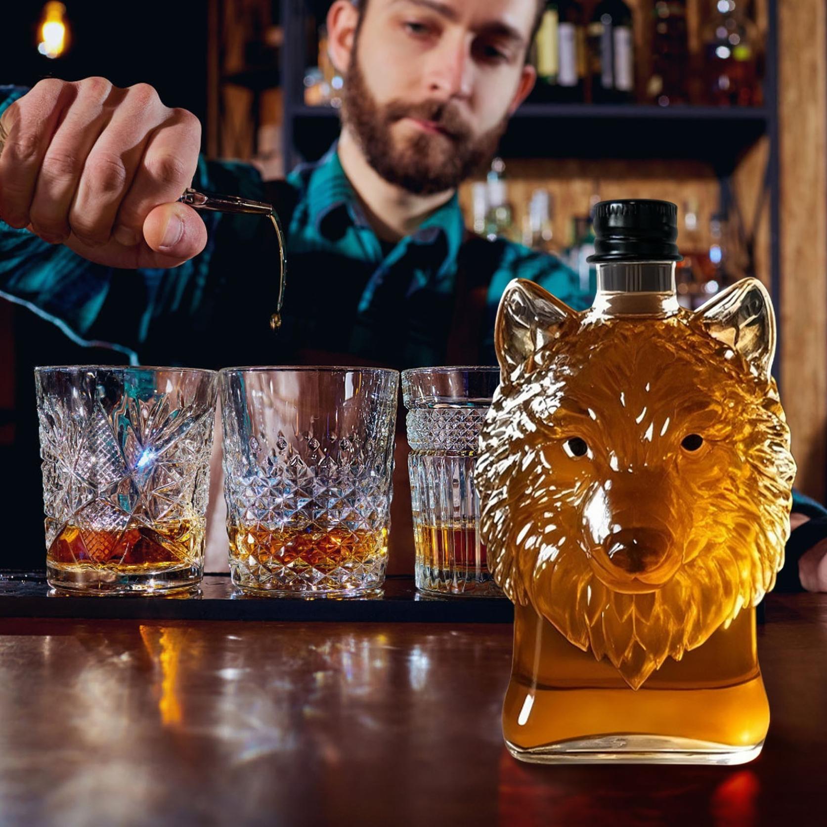 thumbnail video image 2 of Wildlife Shaped Whiskey Glasses, Wolf Head Wine Decanter Unique Animal Statue Whiskey Decanter for Whiskey Lovers, 2 of 10