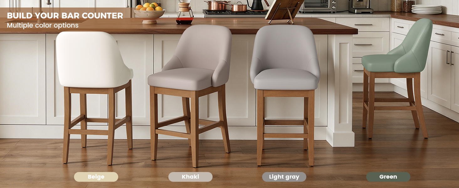 thumbnail video image 2 of Hawsaiy Bar Stool Set of 2, 26" Counter Height Bar Stools with Back, Upholstered Faux Leather Bar Chairs, Solid Wood Legs & Footrest, Kitchen Island Stools for Dining Room, Beige, 2 of 11