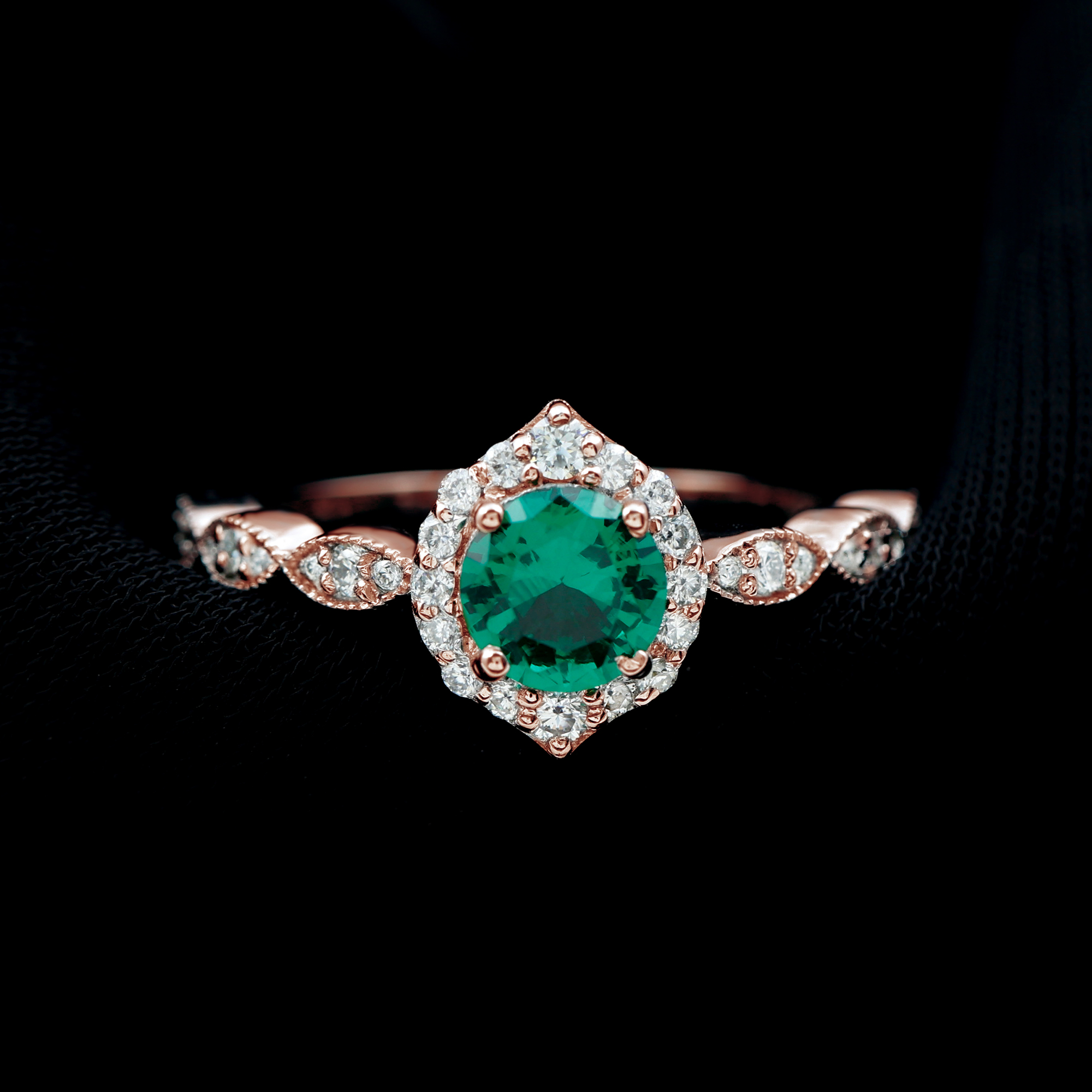 thumbnail video image 2 of Rosec Jewels Vintage Style Lab Grown Emerald Engagement Ring - AAAA Grade - Emerald Diamond Ring for Women - with Jewelry Box, 18K White Gold, US 10.00, 2 of 8