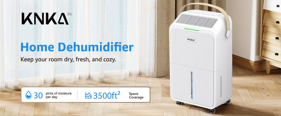 thumbnail video image 2 of KNKA Pro Dehumidifiers for Home, Basements, Dehumidifier with Drain Hose, DOE 10pints/day, 0.8 Gal Water Tank, Smart Humidity Control, 3 Modes, Dry Clothes, 24HR Timer, 2 of 11