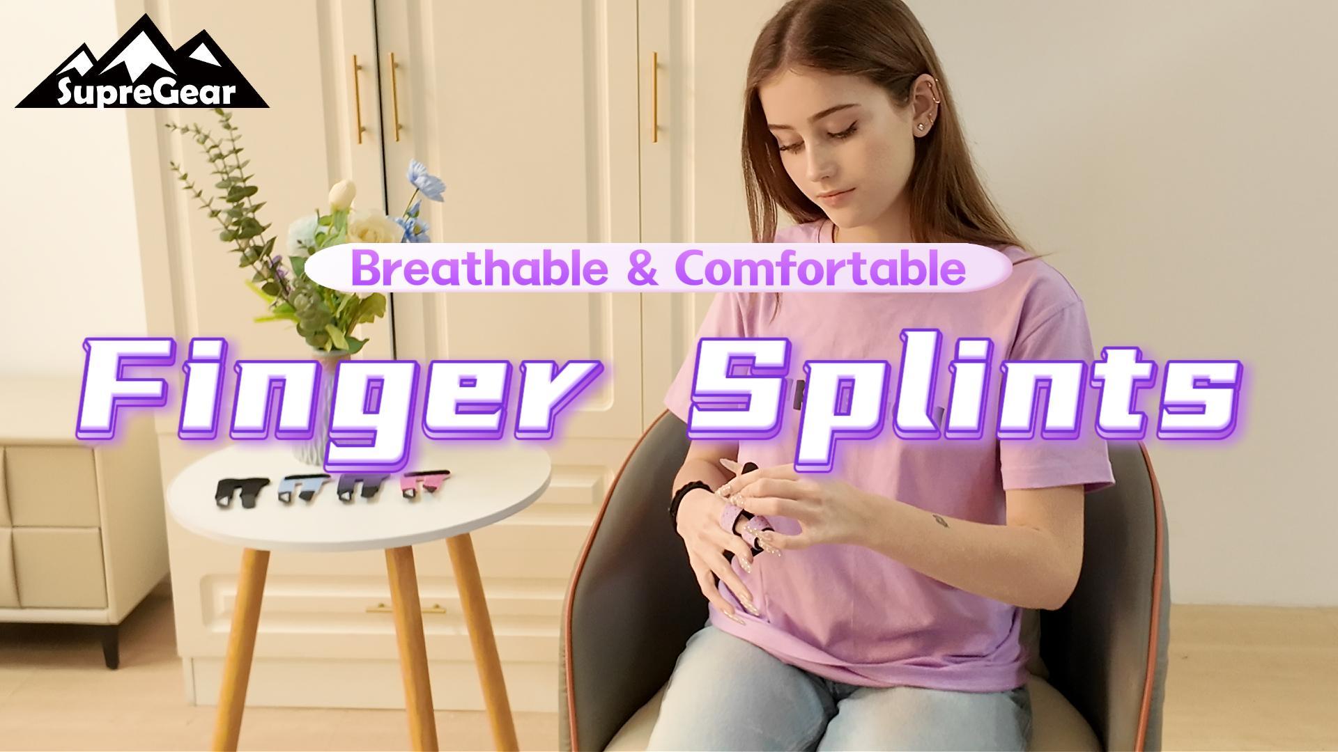 thumbnail video image 2 of SupreGear Finger Support Brace 2-Pack with Adjustable Stabilizer - Light Purple, 2 of 8