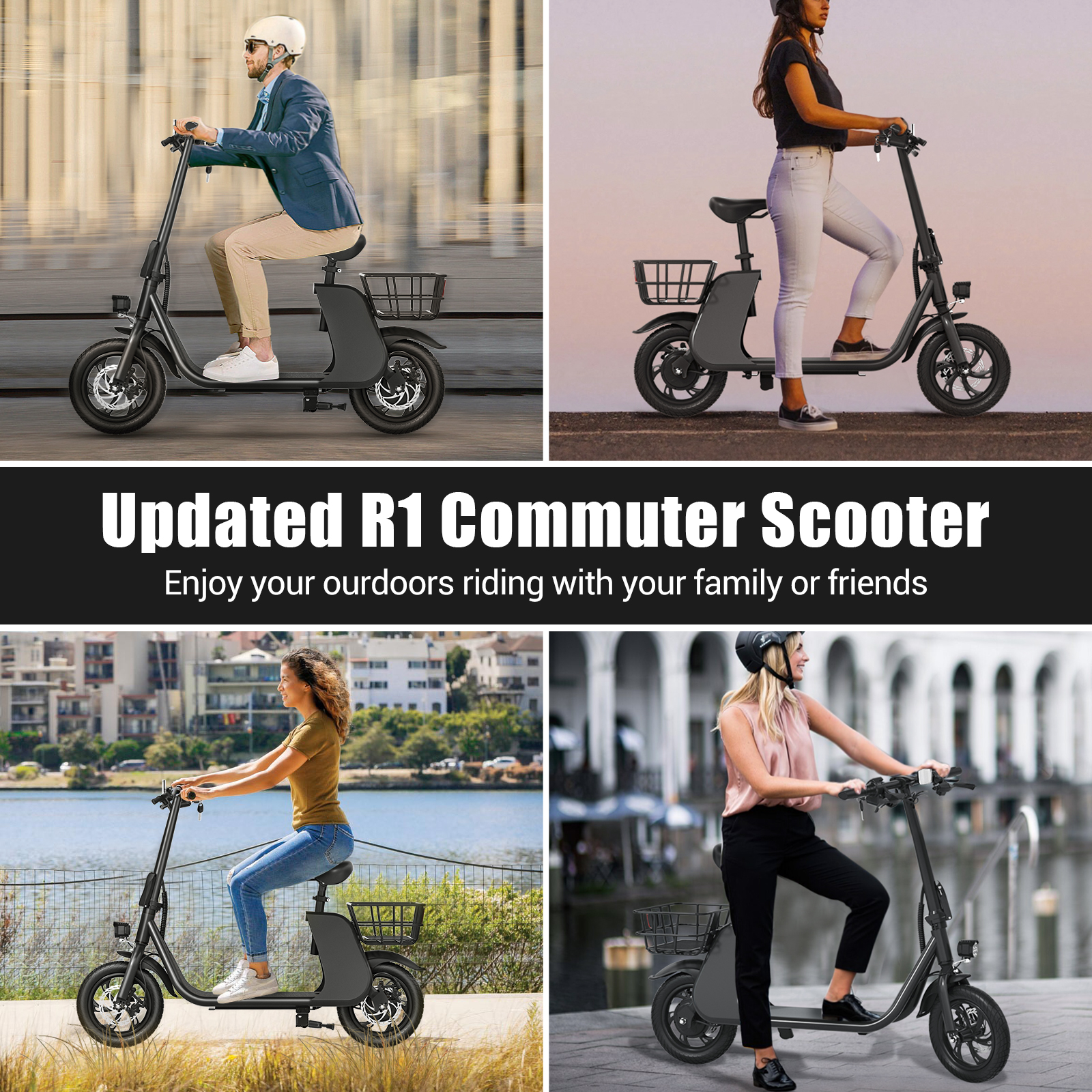 thumbnail video image 2 of Lohoms Updated 450W Foldable Electric Scooters Bike, Adult Electric Moped Commuter Ebike Biycle Waterproof E-Scooter With Seat Basket 12 in Off-Road Tires,Black, 2 of 10
