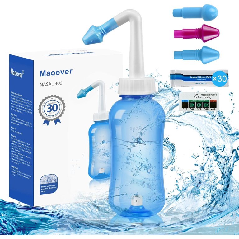 NUOOO Neti Pot 300ml: Kit Doccia Nasale Per Adulti E Bambini Con 2 Ugelli, Senza BPA, Azzurro - 2