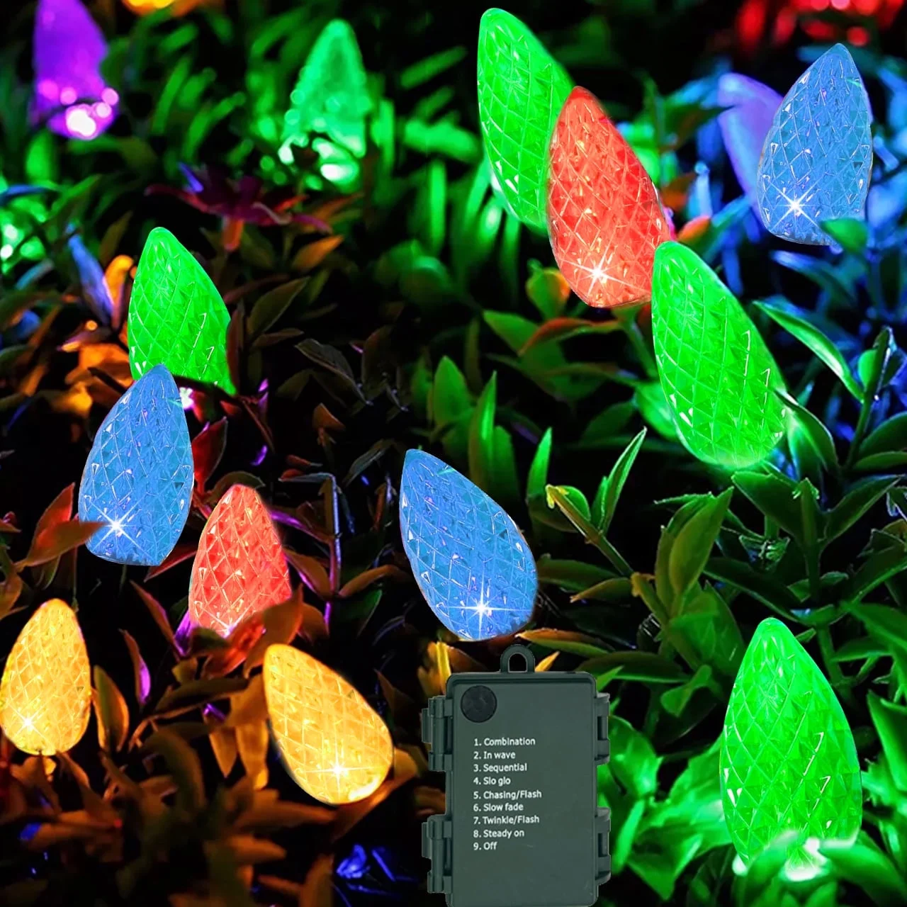 thumbnail video image 2 of Waterproof Battery Operated Christmas Lights - Outdoor/Indoor C6 Strawberry Fairy String Lights with 8 Modes, for Xmas Tree, Party, Wedding, Garden Decor, 33ft 100LED, (Multi Color), 2 of 10