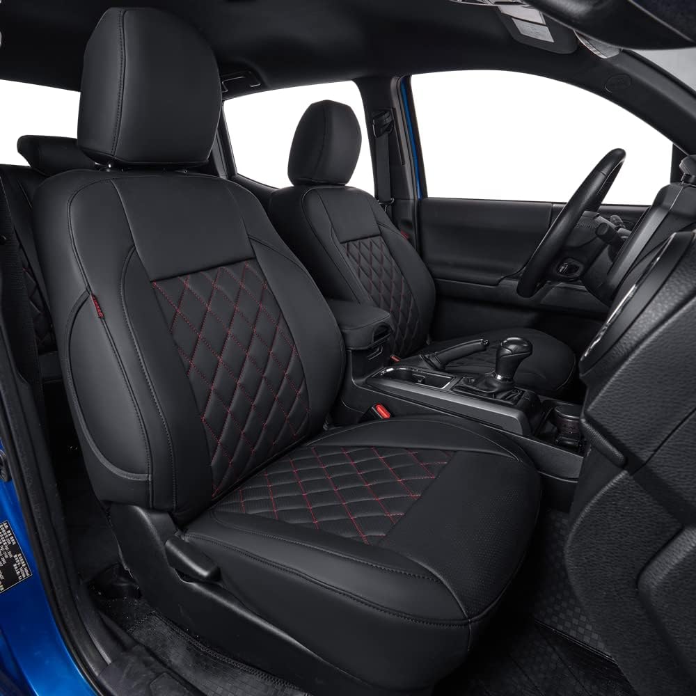 thumbnail video image 2 of coverdream Tacoma Seat Covers Full Set for 2016-2023 Toyota Tacoma Double/Crew Cab SR,SR5,TRD Pro/Sport - Waterproof Leather Auto Seat Covers (Full Set,Black/Gray), 2 of 7