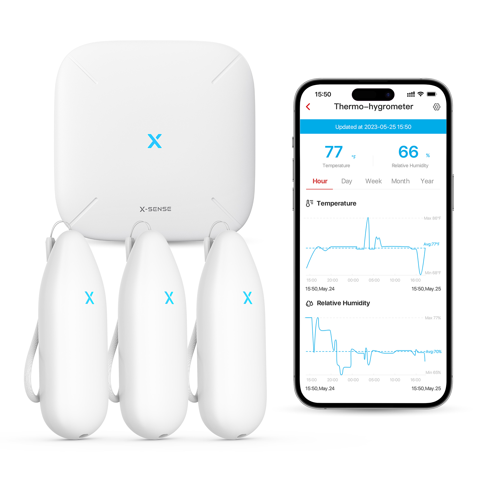 thumbnail video image 2 of X-Sense WiFi Thermometer Hygrometer with App Control, Indoor Temperature and Humidity Sensor for Home, 3 Sensors with Base Station, 2 of 7