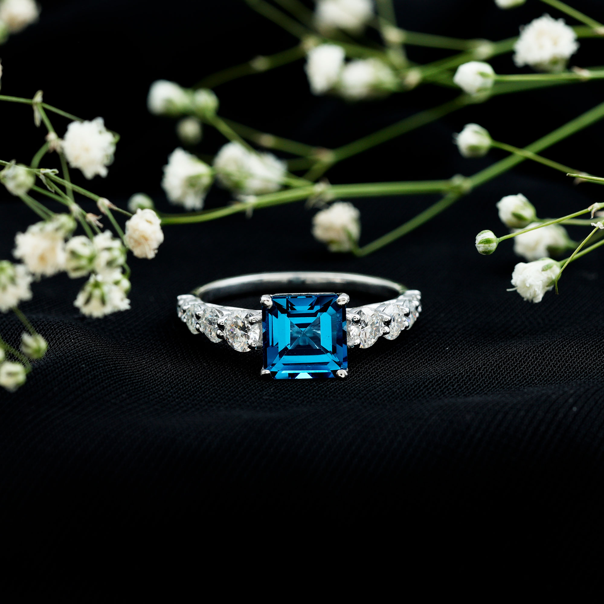 thumbnail video image 2 of Rosec Jewels 4.75 CT London Blue Topaz Engagement Ring with Moissanite Accent, 10K Yellow Gold, US 8.00, 2 of 9