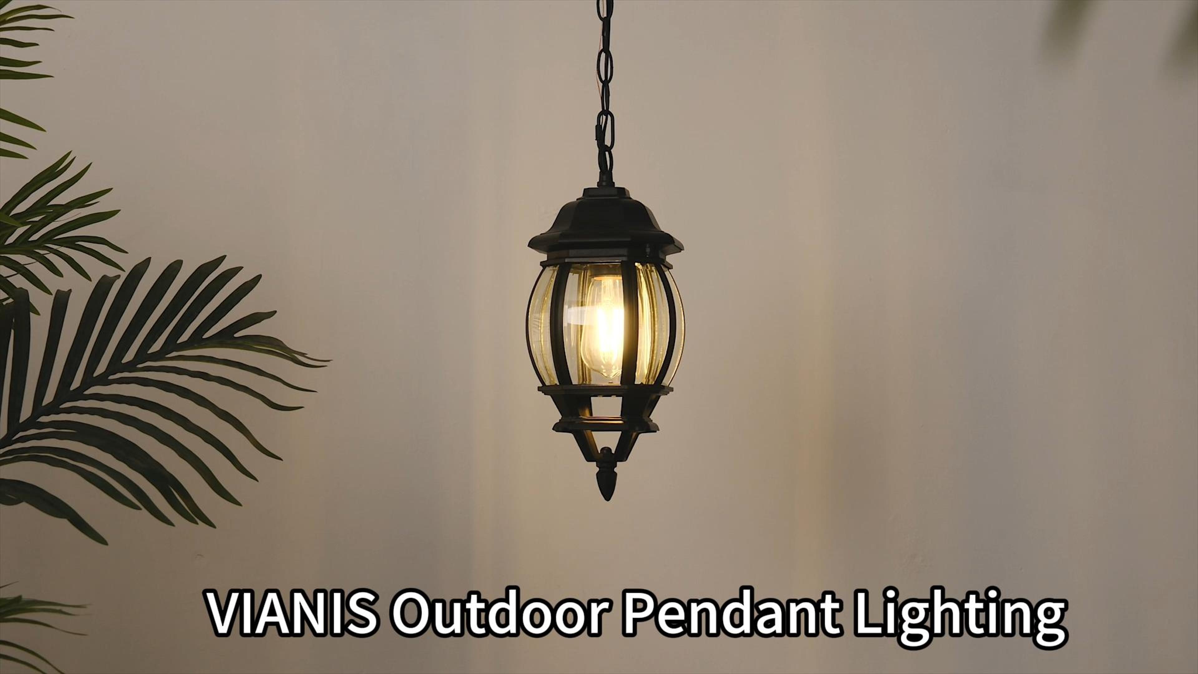 thumbnail video image 2 of VIANIS Black Outdoor Pendant Lighting, Aluminum Outdoor Hanging Light Fixtures With Waterproof, Ceiling Light for Porch Anti-Rust, Adjustable Chandelier Lantern for House, Door, 2 of 10
