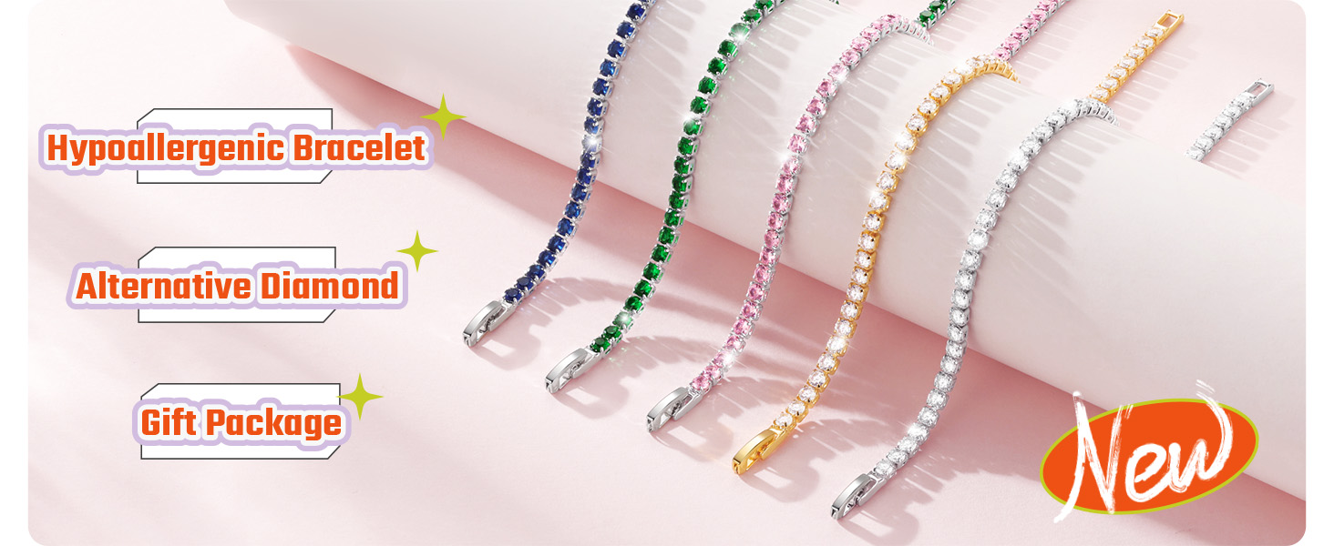 thumbnail video image 2 of Just Being Cute Tennis Bracelet for Women White Gold Plated 3mm Cubic Zirconia Bracelets Christmas Birthday Jewelry Gifts with Card for Her, 6.5 inch, 2 of 10