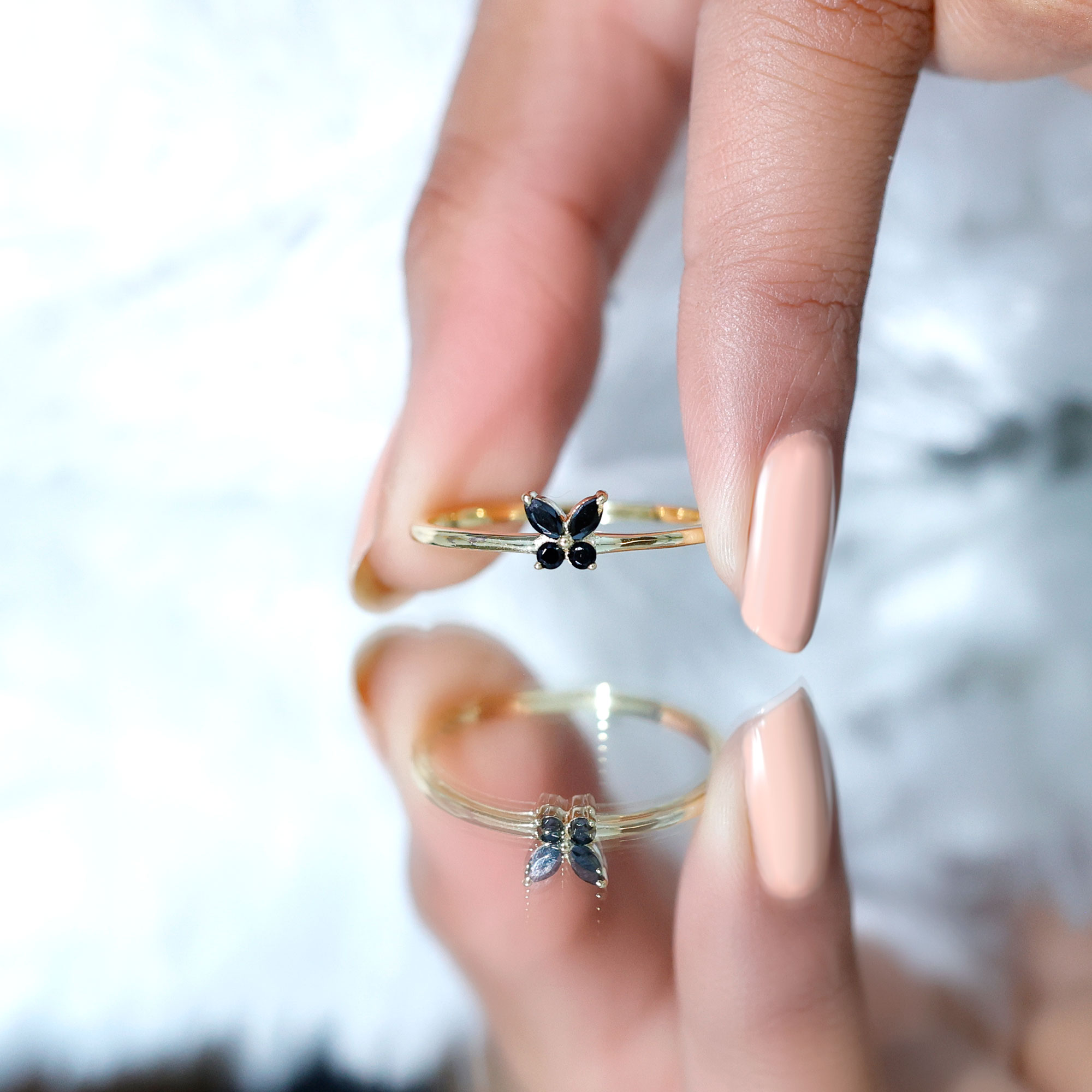 thumbnail video image 2 of Rosec Jewels Natural Black Onyx Promise Ring for Women - Butterfly Ring - AAA Quality - Ready to Gift with Jewelry Box, 14K White Gold, US 12.00, 2 of 9