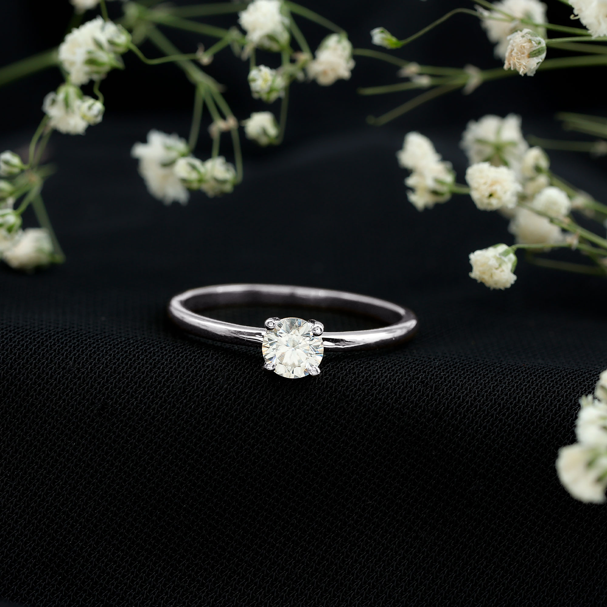 thumbnail video image 2 of Rosec Jewels Certified Moissanite Solitaire Promise Ring for Women - 5 mm - 0.50 Ct - D-VS1 Grade, 14K White Gold, US 10.00, 2 of 8