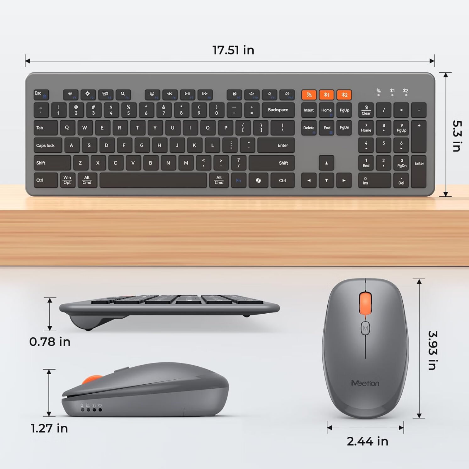 thumbnail video image 2 of Meetion Multi-Device Keyboard and Mouse, Ultra Thin, Wireless Bluetooth, Rechargeable, 2 of 9
