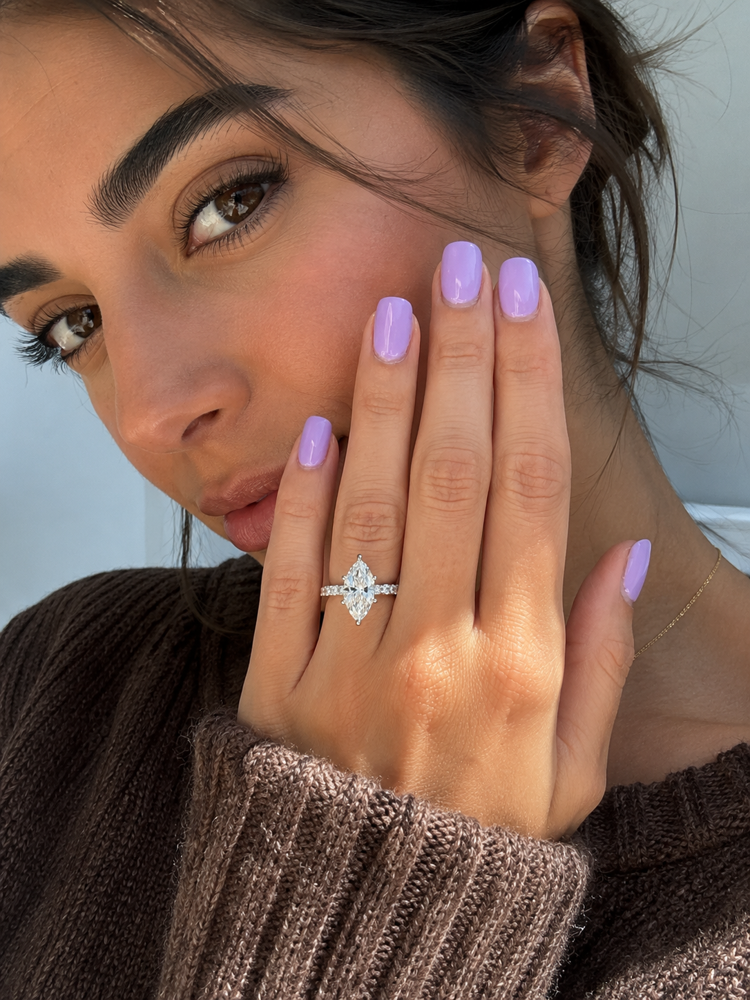 thumbnail video image 2 of Caratfinejewels 3.00Ct Marquise Lab Grown Diamond Solitaire Engagement Ring, Pave Band, 10K Rose Gold, 2 of 8