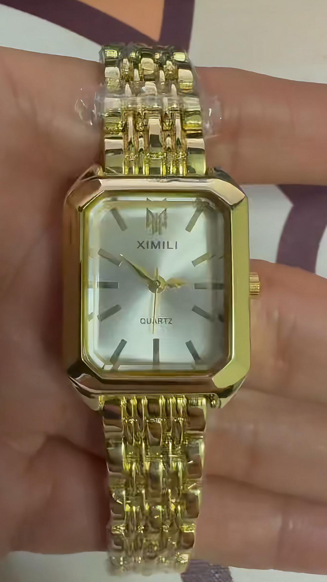 thumbnail video image 2 of Fashion steel strip women's watch, simple square quartz watch, 2 of 8