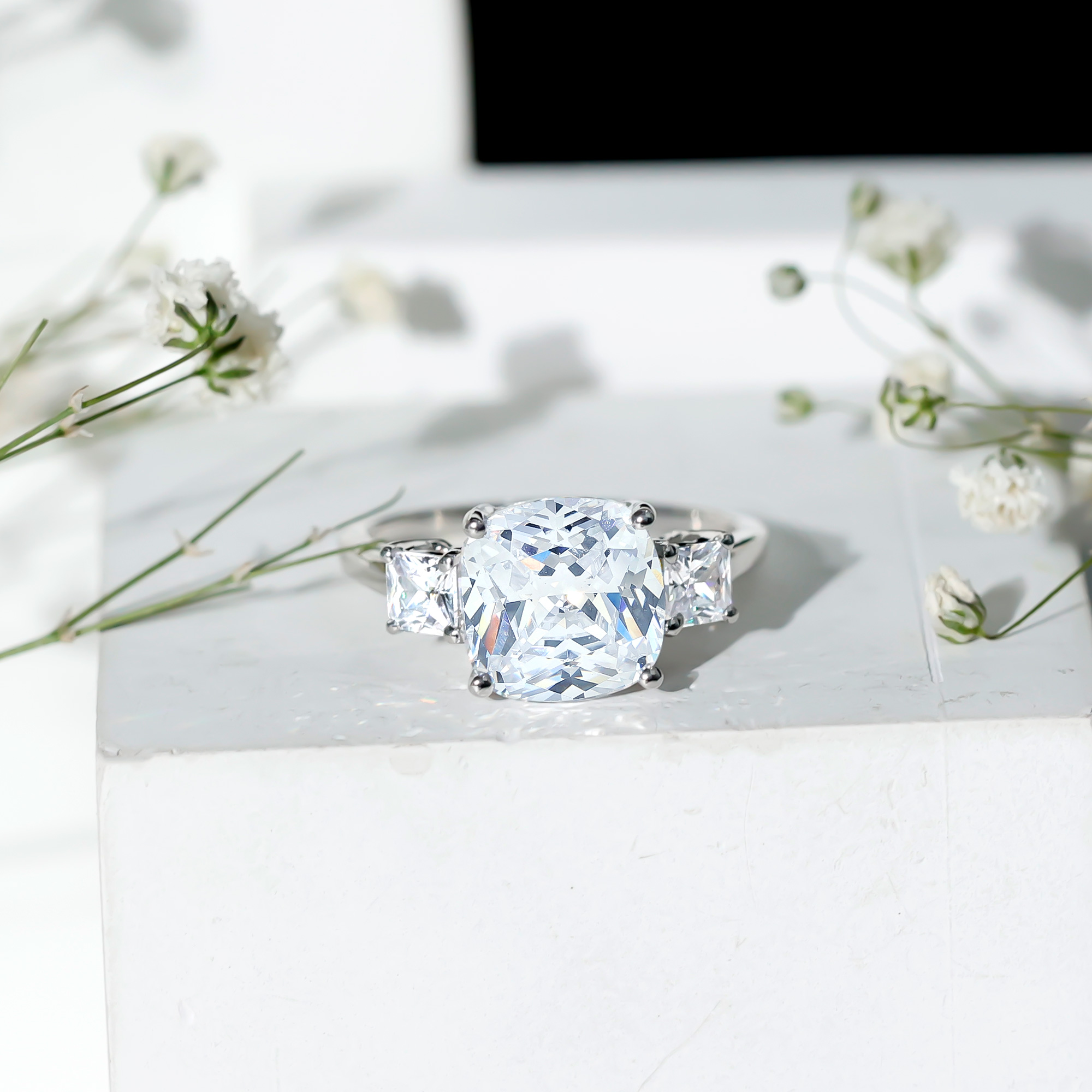 thumbnail video image 2 of Rosec Jewels Cubic Zirconia 3 Stone Engagement Ring for Women - AAAAA Quality Certified - Statement Ring - With Jewelry Box, 925 Sterling Silver, US 4.00, 2 of 9