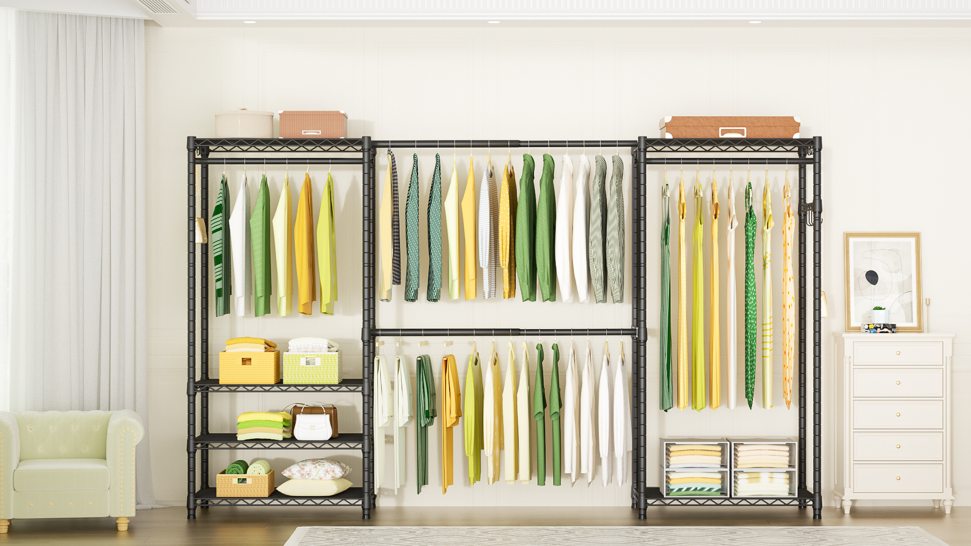 thumbnail video image 2 of Ulif E1 Max Heavy Duty Closet Garment Rack, Adjustable Metal Freestanding Expandable Clothing Storage with 4 Hanger Rods, Easy to Assemble Wardrobe, White, 2 of 8