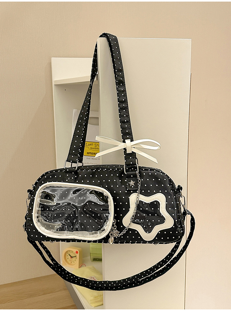 thumbnail video image 2 of SPEKSEE Y2K Polka Dot Ita Bag for Women, Cute Star Bow Clear Window Shoulder Crossbody Bag, Japanese Kawaii Concert Anime Pin Display Handbag, 2 of 8