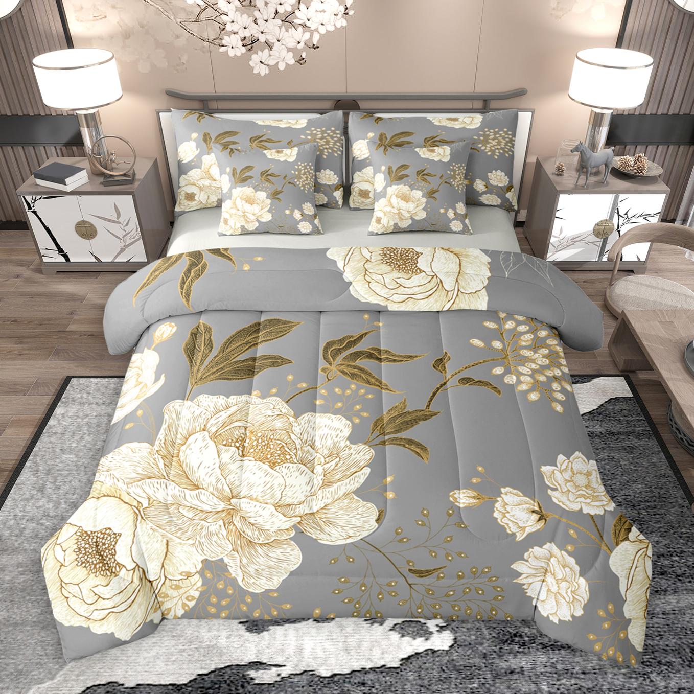 thumbnail video image 2 of Manfei Retro Rustic Flower 7-Piece Twin Bedding Sets,Natural Plant Bedding Comforter Set,Beige Gray Sheet Sets For Girls Boys,Super Cozy Room Decor Reversible, 2 of 9