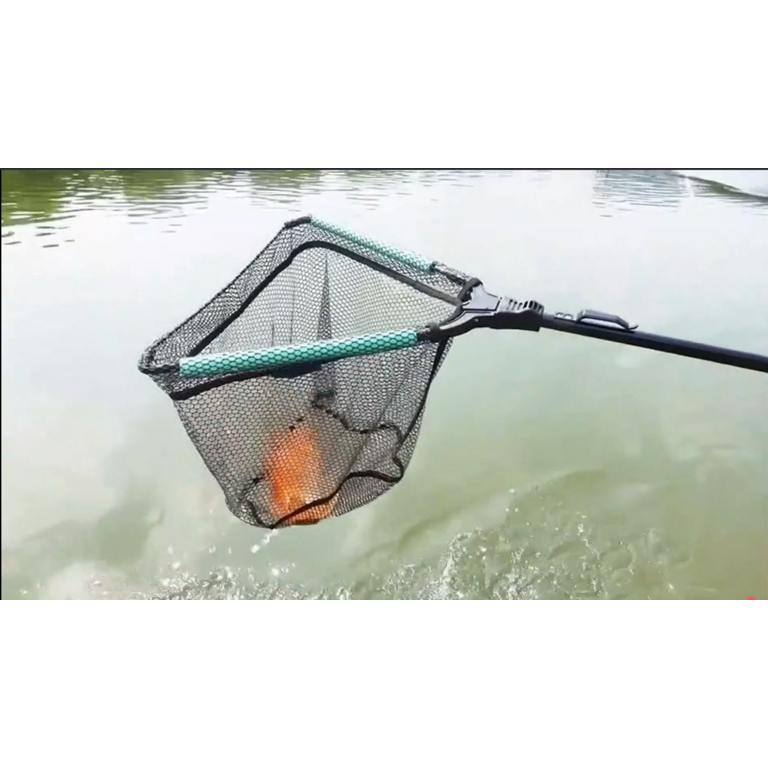 ez fold fish landing net Frabill Folding Conservation Series durable PowR Lok yoke and premium rubber grip San Like Fishing Net Folded