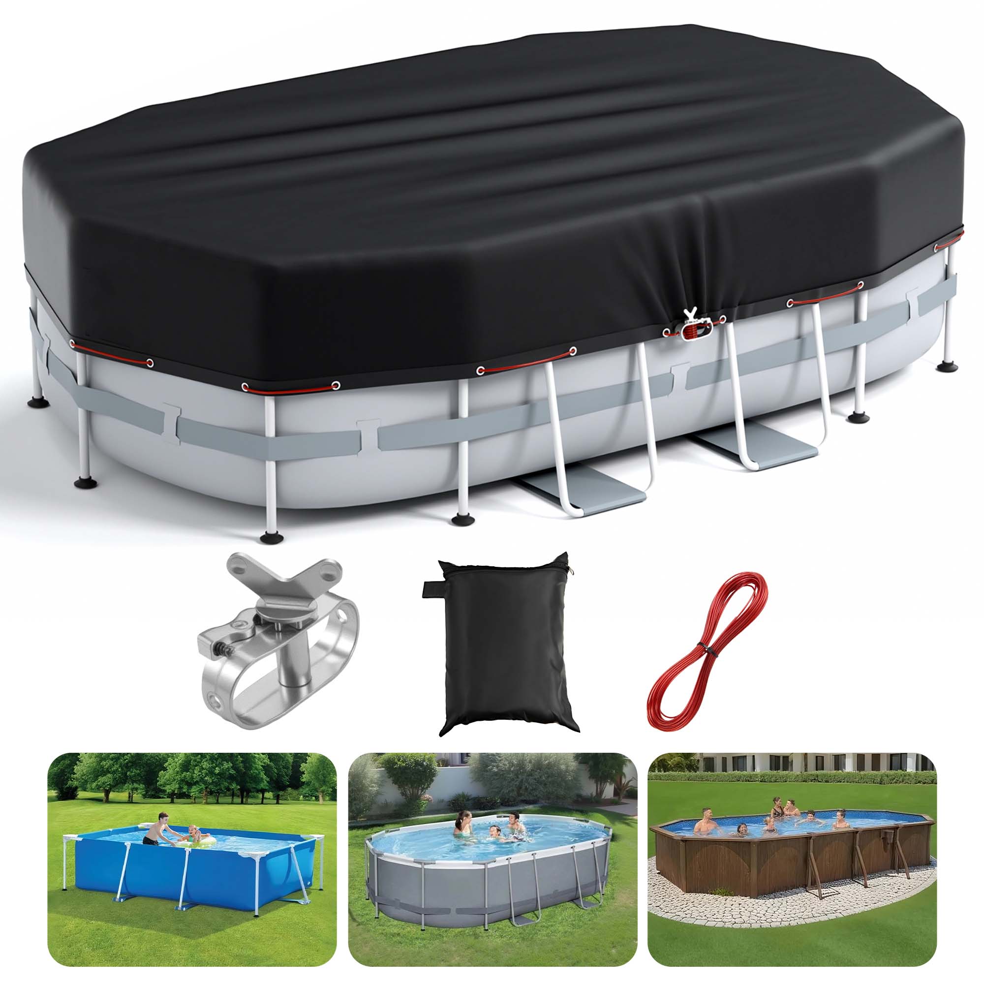 thumbnail video image 2 of RIVERGRIT Oval Pool Cover for Above Ground Swimming Pool, 12 x 20FT 420D Oxford Pool Covers W/ Winch & Cable UV Resistant, Waterproof Dustproof Solar Oval Pool Covers for Oval Rectangular Frame Pools, 2 of 12