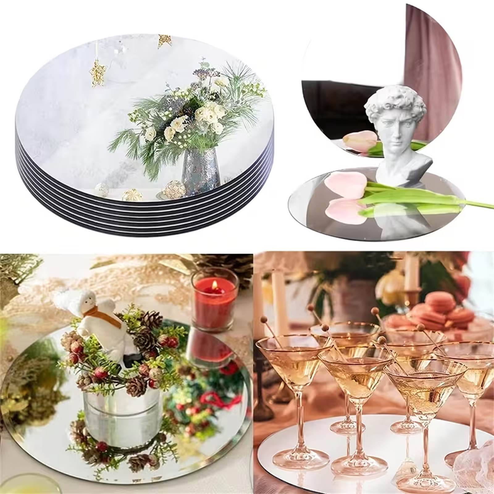 thumbnail video image 2 of 12 Pcs Acrylic Round Mirrors, 12 inch Shatterproof Plastic Mirror Trays Plates for Wedding Decorations, Valentines Decor, Xmas Modern Home Decor (Thickness 2mm) (12inch/30cm), 2 of 9