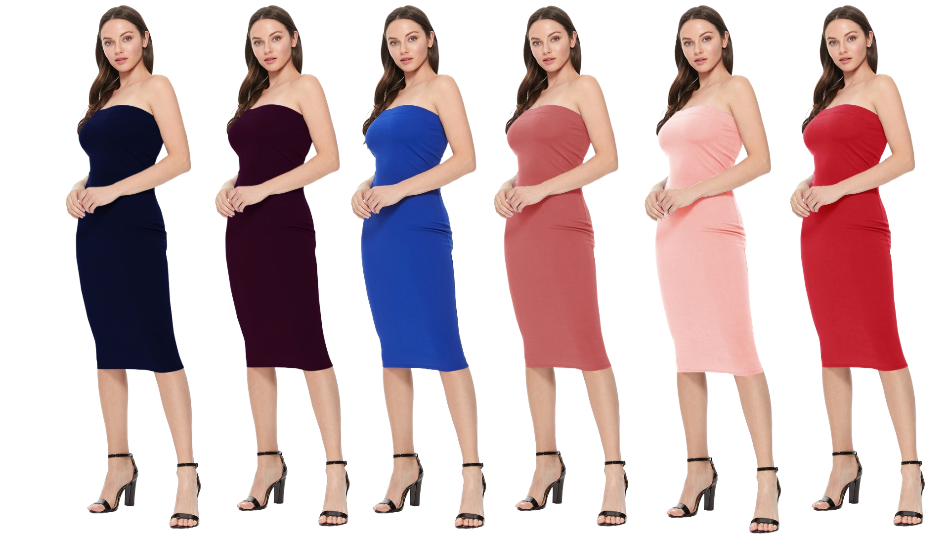 thumbnail video image 2 of Women's Comfortable Strapless Midi Dress Solid Tube Casual Style, 2 of 5