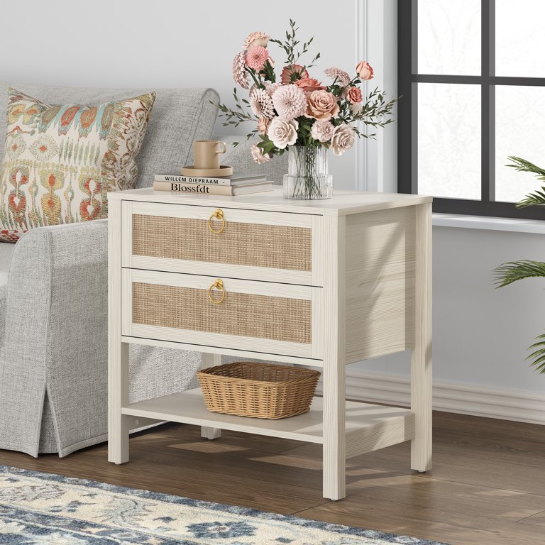 Linon Home Décor Products Glasgow Glossy White Two-Drawer Nightstand