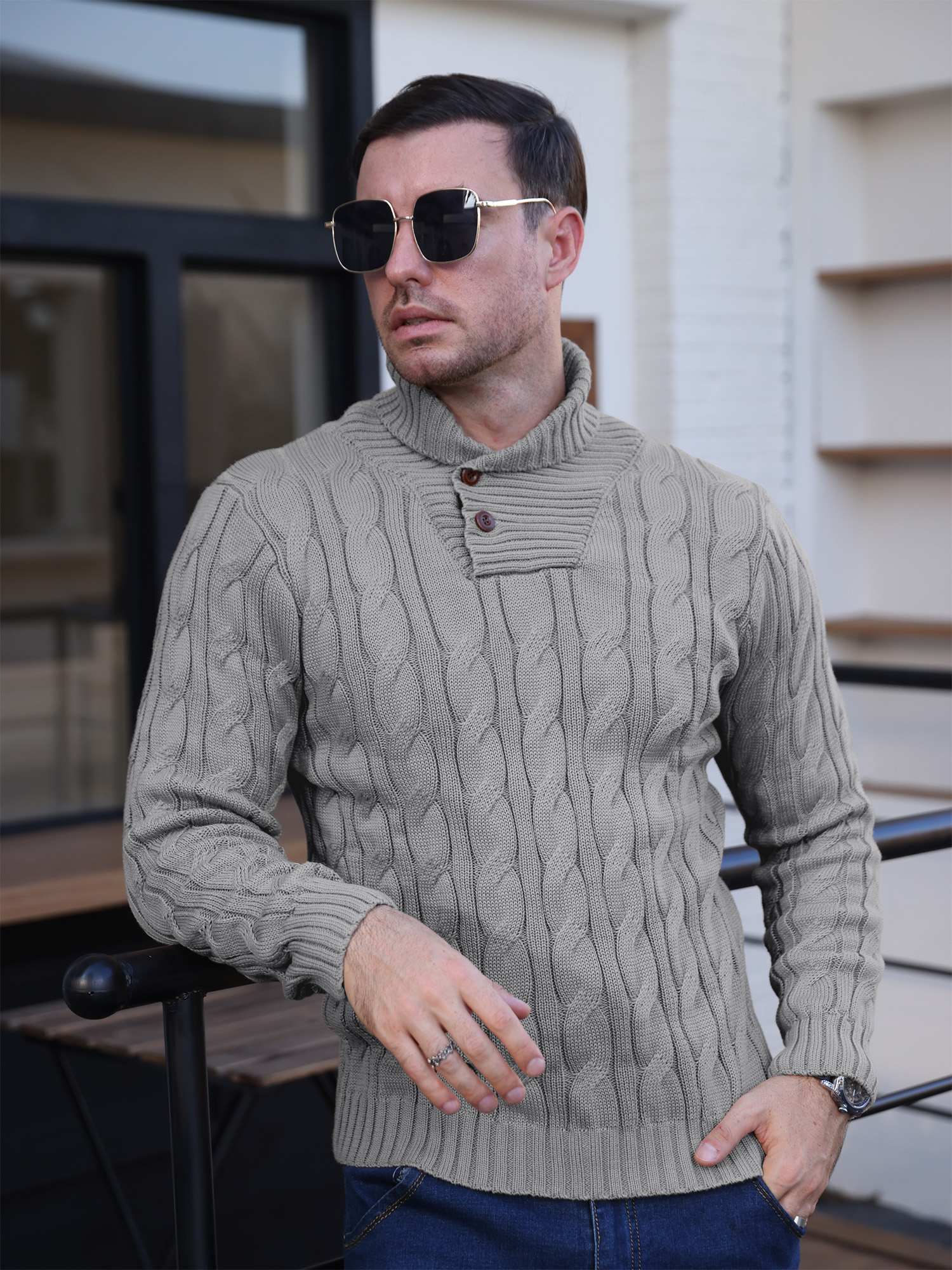 thumbnail video image 2 of Fexilor Men's Vintage Lapel Button Fisherman Cable Knit Sweater, Light Warm Winter Breath Pullover S-3XL, 2 of 9