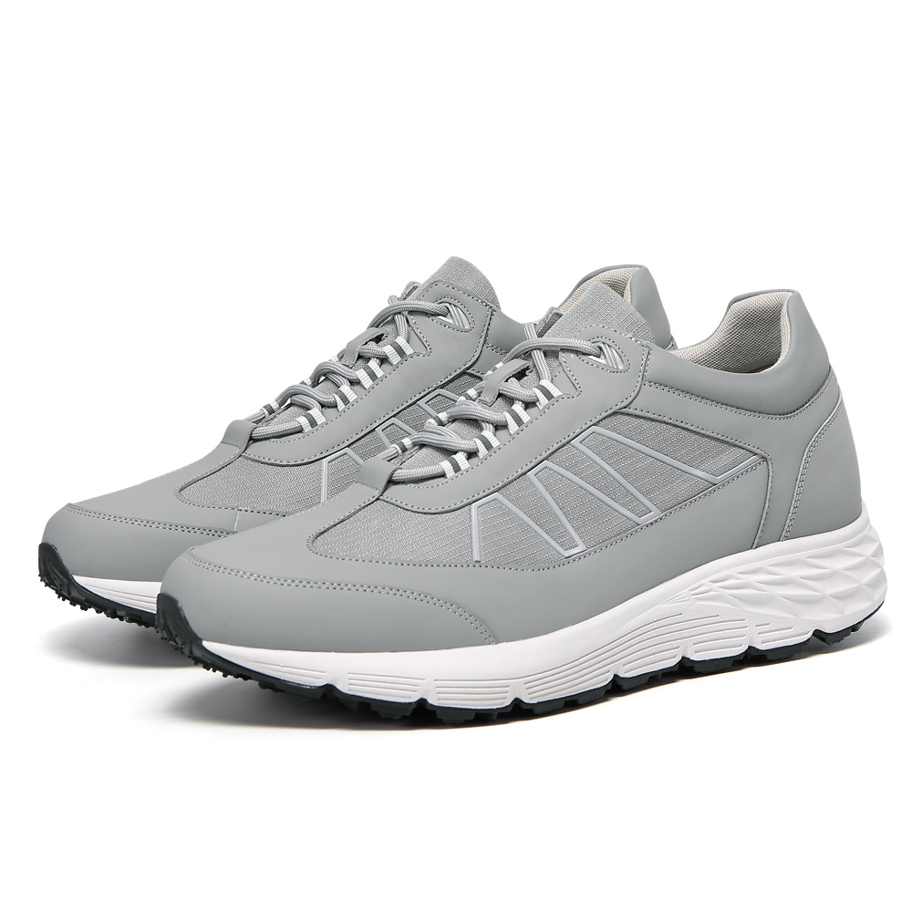thumbnail video image 2 of CMR CHAMARIPA Men's Invisible Height Increase Shoes - Gray Leather Casual Elevator Sneakers 8CM / 3.15 Inches, 2 of 10