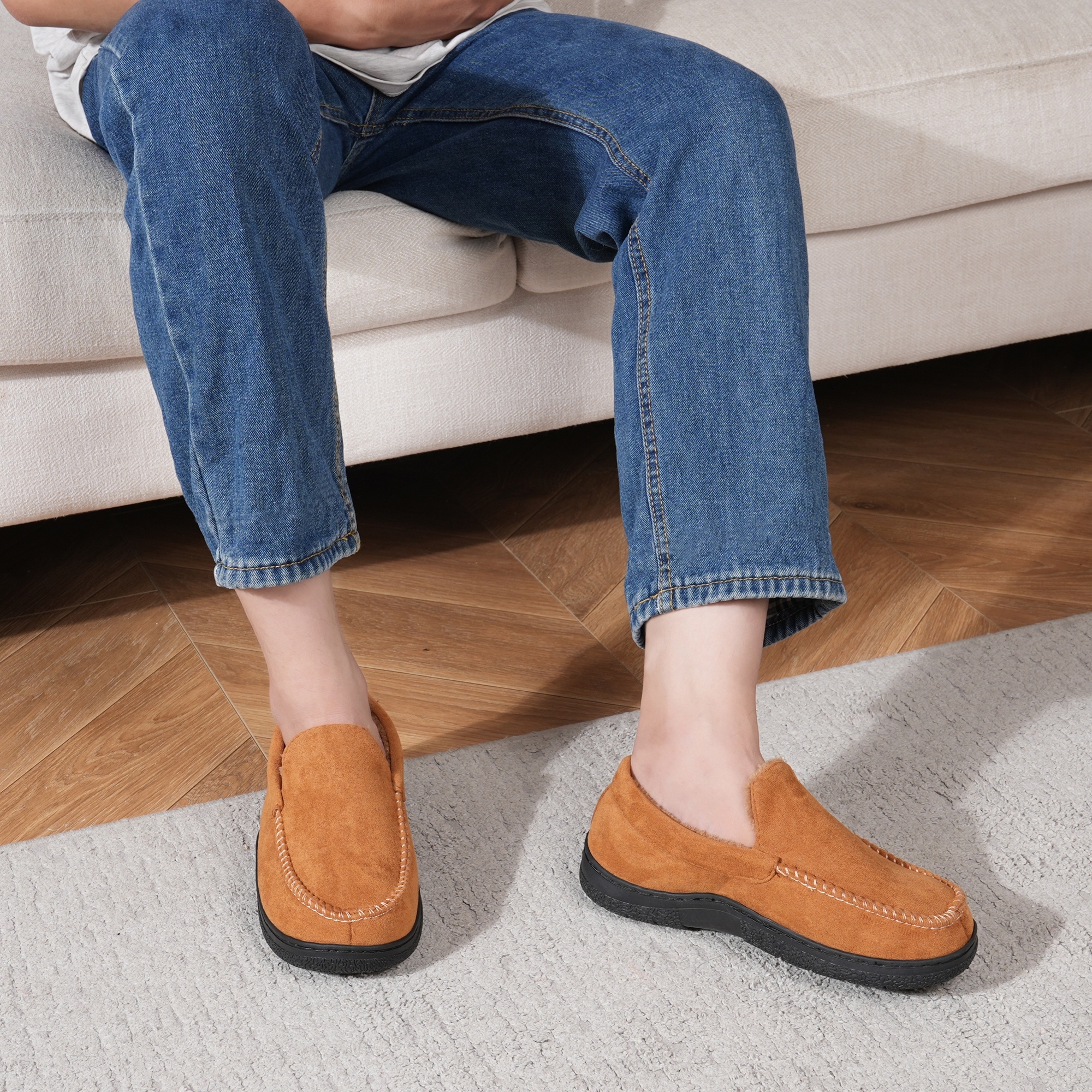 thumbnail video image 2 of Northblanc Men's Slippers Warm Soft Plush Memory Foam House Slippers for Men Comfortable Bedroom Moccasin Slipper Non-Slip Indoor Outdoor, 2 of 10