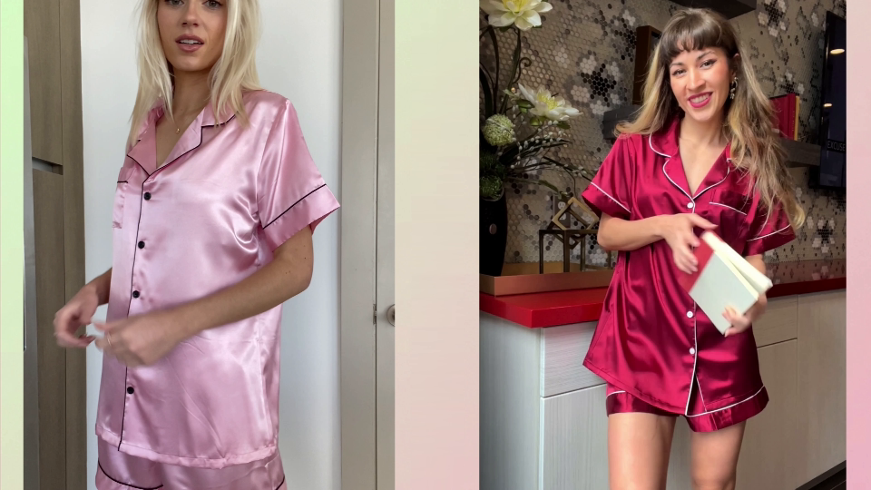 thumbnail video image 2 of Avidlove Women Pajama Set Silky Satin Button Down Shirt with Pjs Shorts Comfy Lounge Set Sleepwear, 2 of 6