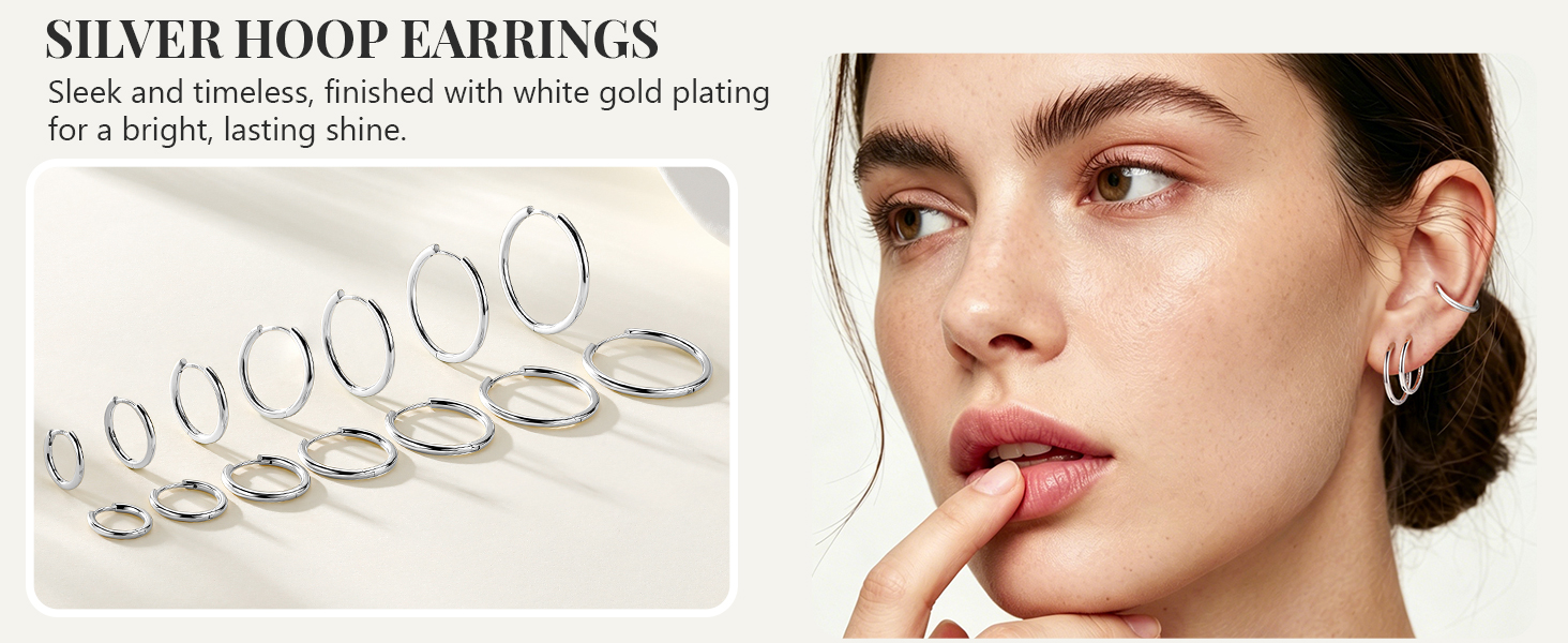 thumbnail video image 2 of Silvora Silver Huggie Hoop Earrings for Women Tiny Hoop Earrings, Hypoallergenic Cartilage Earrings Jewelry Gifts for Wife Anniversary 10mm, 2 of 9