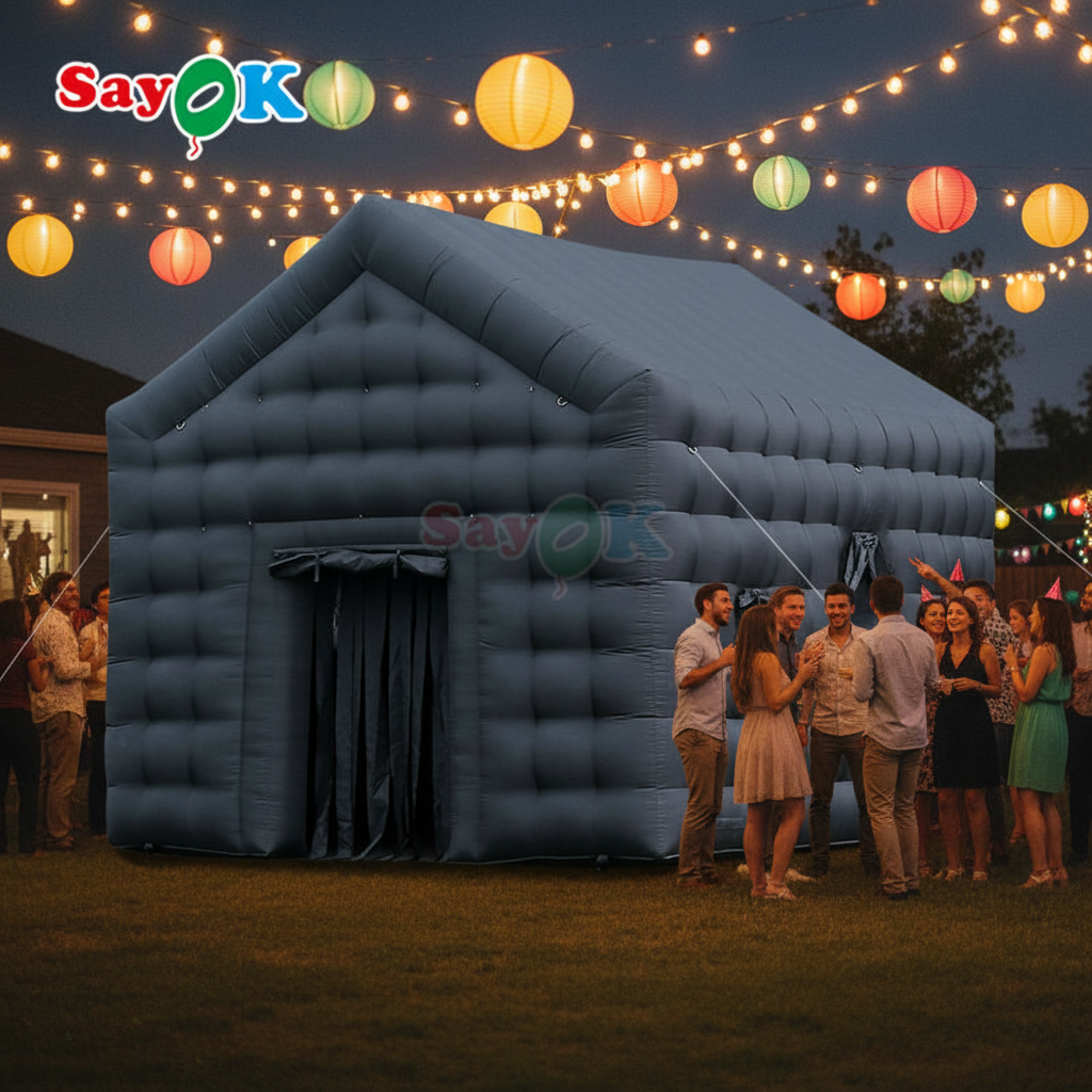 thumbnail video image 2 of SAYOK 18x15x15 Ft Inflatable DiscoTent Portable Backyard Party Cube Nightclub Tent with Disco Light for Wedding Family Celebration, 2 of 8