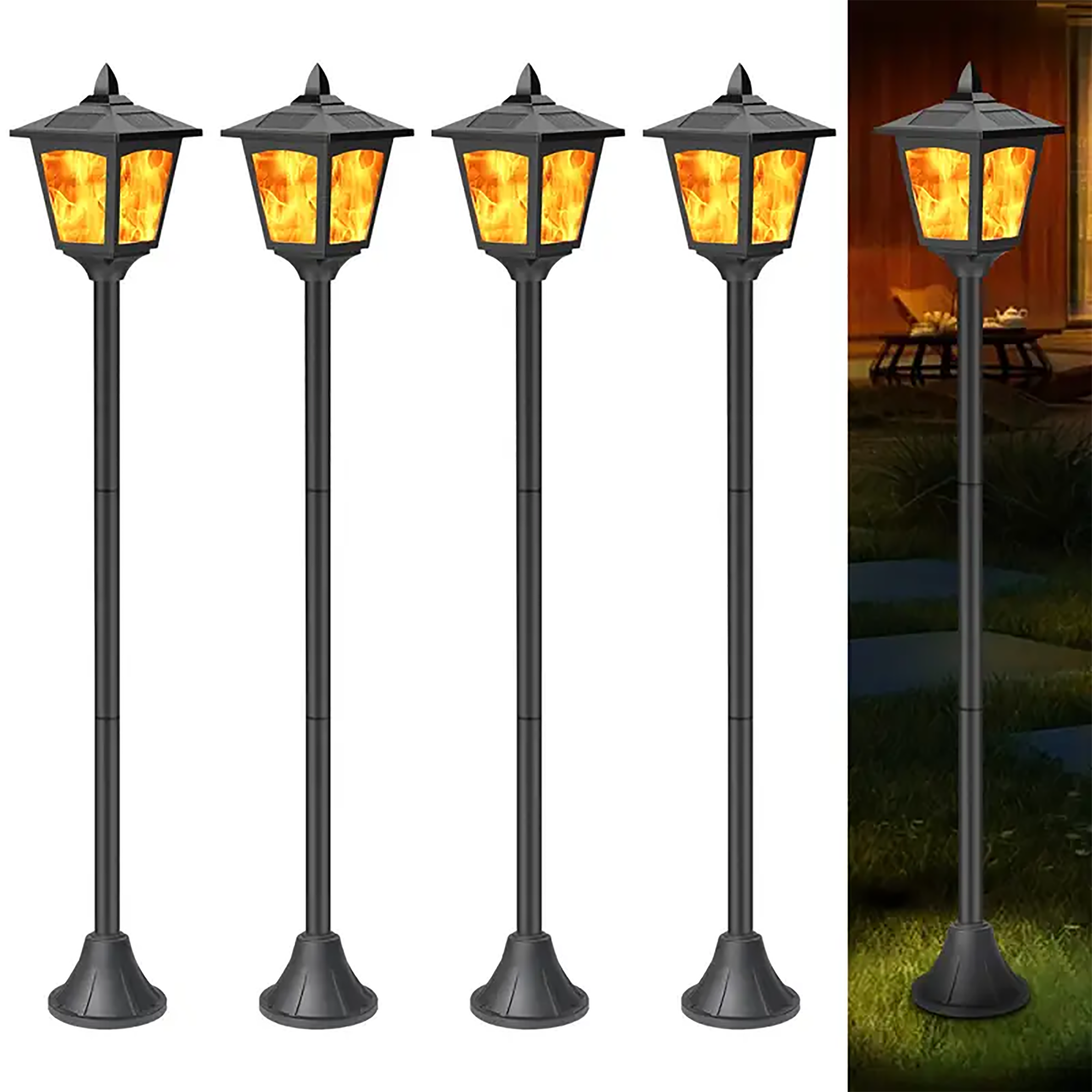 thumbnail video image 2 of Kanstar 2 pack 42 inch Solar Flame Post Lights, LED Waterproof Outdoor Garden & Lawn Pathway Street Lamp Lighting, 2 of 10