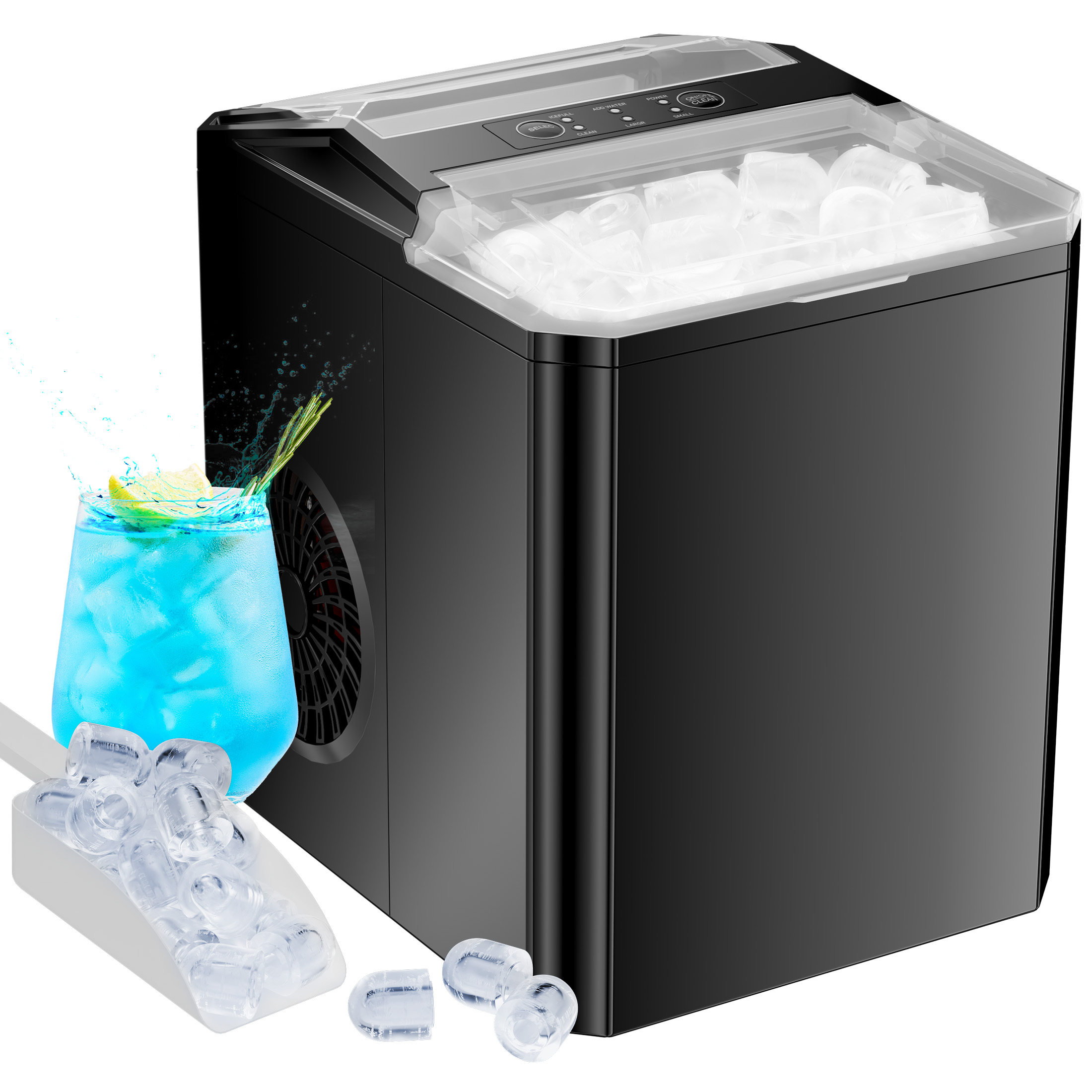 thumbnail video image 2 of CONCETTA Ice Maker Countertop, Portable Self-Cleaning Machine, 9 Cubes in 6 Mins, 26lbs/24Hrs, Two Bullet Ice Sizes for Home, Kitchen, Office & Bar，White, 2 of 9