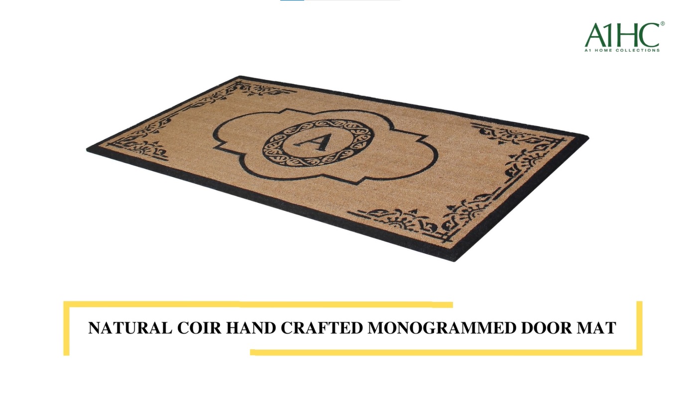 thumbnail video image 2 of A1HC 36"x72" Natural Coir Monogrammed Doormat with PVC Backing, Heavy Duty Anti-Shed Front Door Mat, Easy to Clean Entry Rug, 2 of 7
