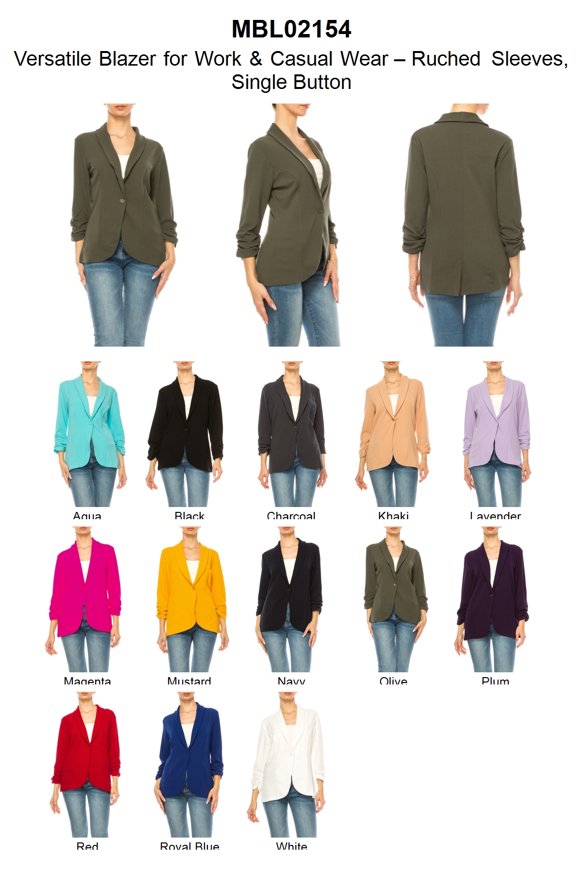 thumbnail video image 2 of Women's Versatile Blazer for Work Casual Wear Ruched SleevesSingle Button, 2 of 8