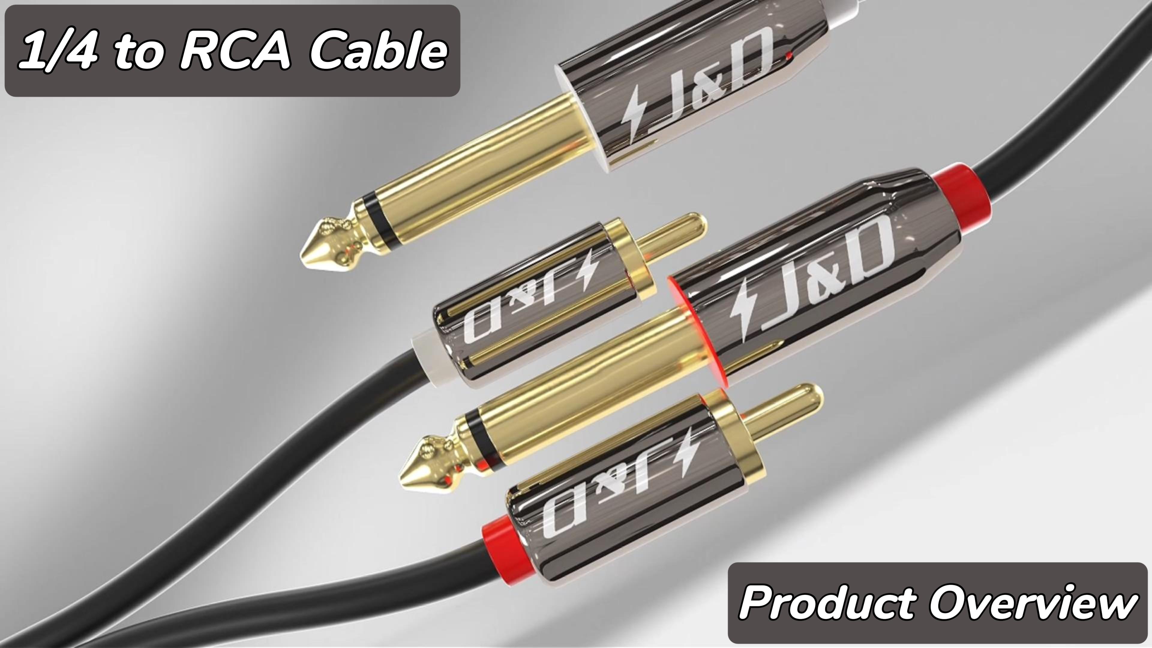 thumbnail video image 2 of J&D Gold Plated 1/4 Inch TS to Dual RCA Stereo Audio Cable 3 ft, 2 of 8