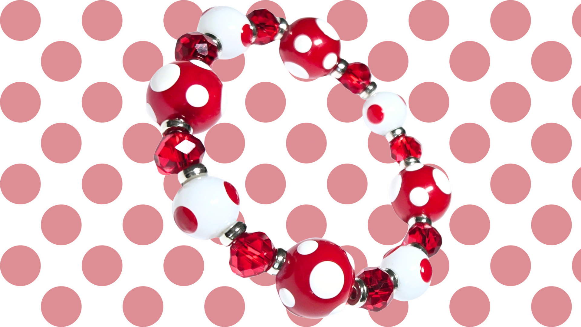 thumbnail video image 2 of Polka Dots Glass Beaded Stretch Bracelet, Red Bracelet, Valentine Mother's Day Christmas Birthday Gift Idea, 1 pc, 2 of 10