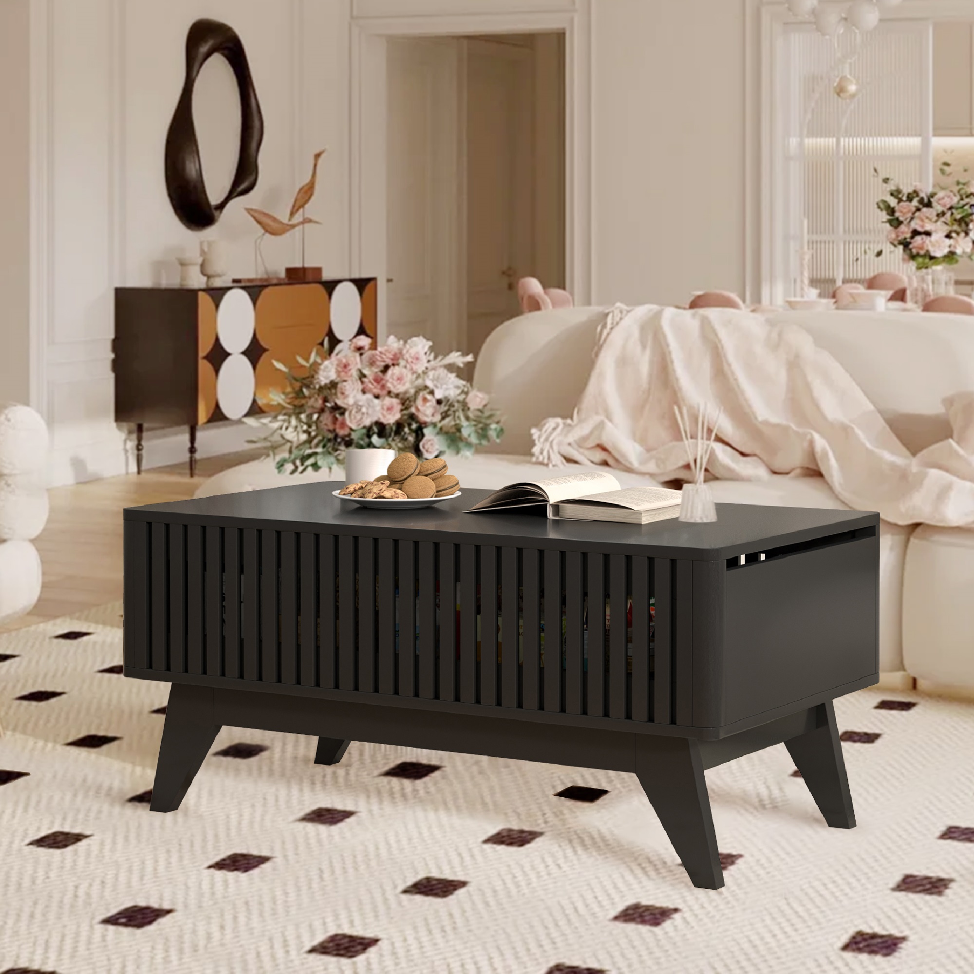 thumbnail video image 2 of Furtivusia Lift Top Coffee Tables with Hidden Compartment Farmhouse Coffee Table Wood Center Tables for Living Room (Black), 2 of 10
