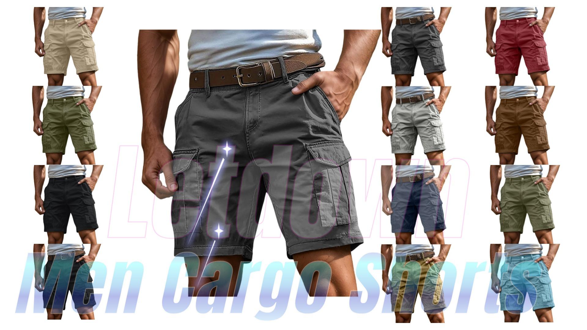 thumbnail video image 2 of Letdown Men Cargo Shorts with Pockets Casual Knee Length Lightweight Stretch Outdoor Hiking Travel Work Short Pants (Light Blue, S), 2 of 7