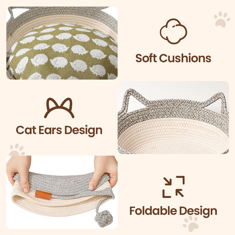 thumbnail video image 2 of Cutypet Cat Basket, Cutypet Cat Basket Bed, Cats Toy Baskets, Handwoven Cotton Rope Cats Bed, Teasing Ball, for Small & Large Dog (Brown, Large), 2 of 9