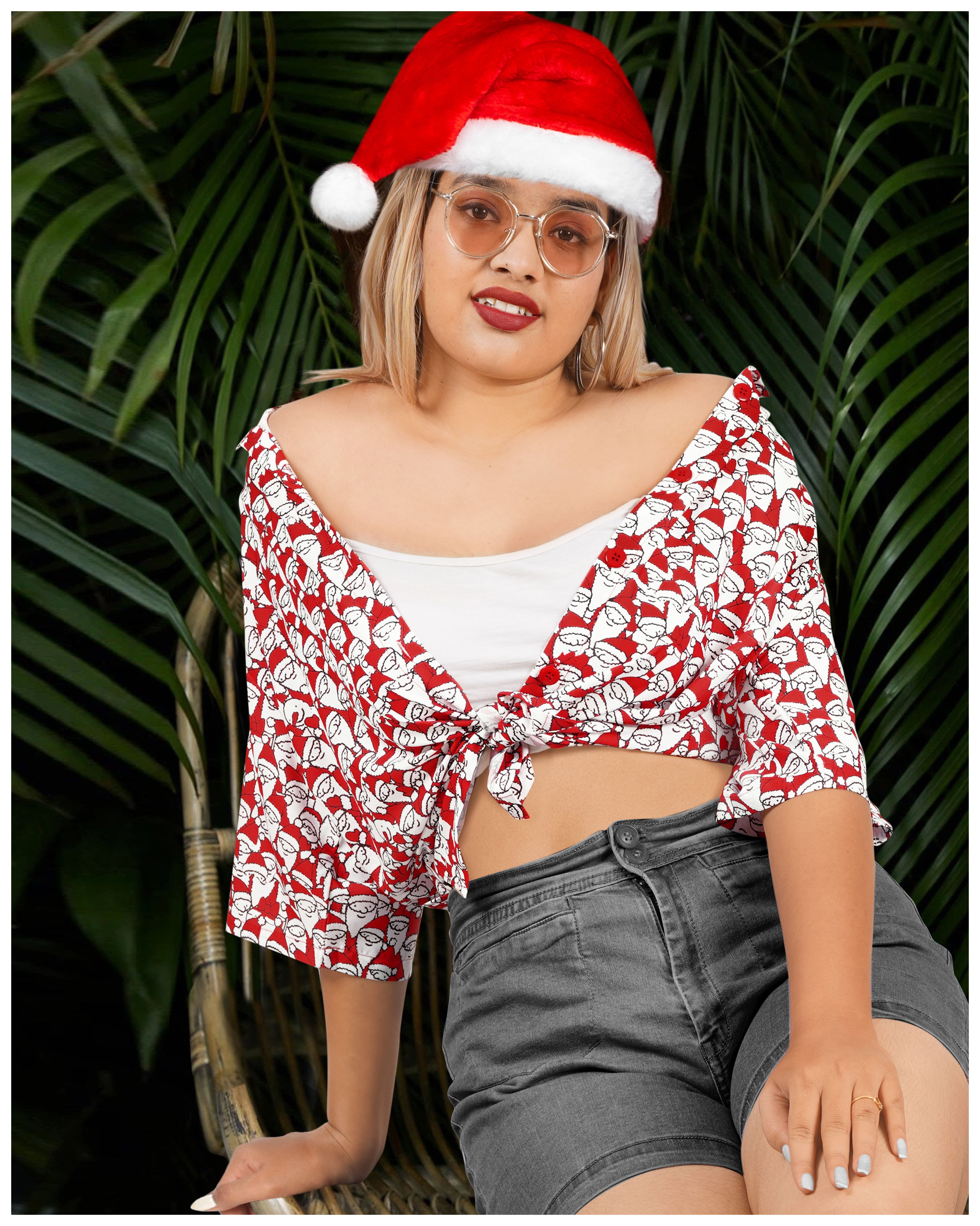 thumbnail video image 2 of LA LEELA Women's Beach Funny Santa Claus Party Shirt Blouse Short Sleeve Tops Hawaiian Christmas Tree Dresses for Women S Allover Santa Face, Red, 2 of 6