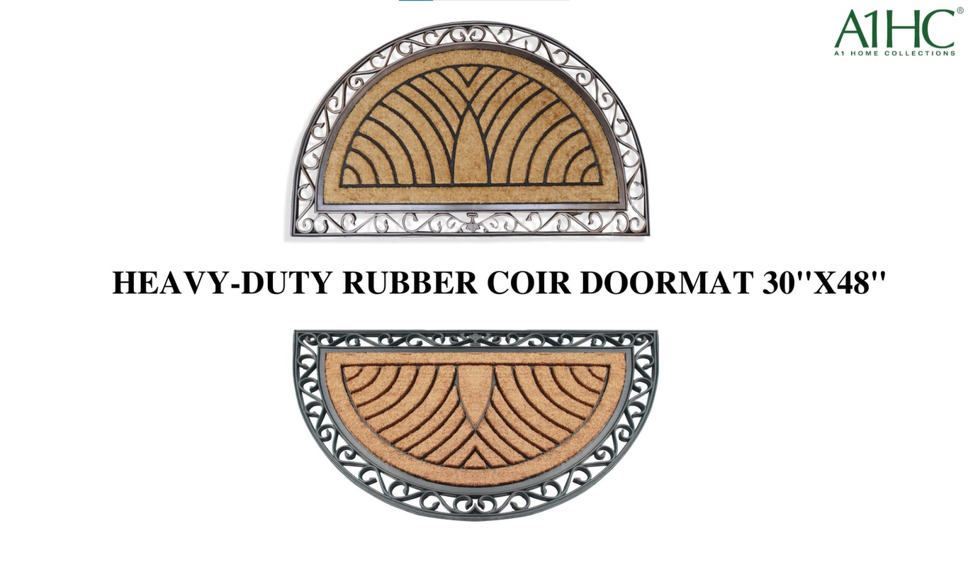 thumbnail video image 2 of A1 Home Collections Natural Coir & Rubber Durable Anti-Shed Doormat, 30 x 48 Inch, Half Round Bronze, 2 of 8